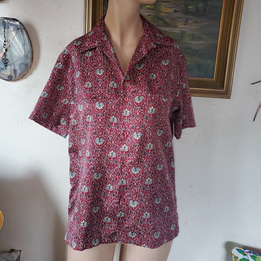 TORI Richard Silk Shirt Med Chest 40 Btn Front,Short Slv  Elegant